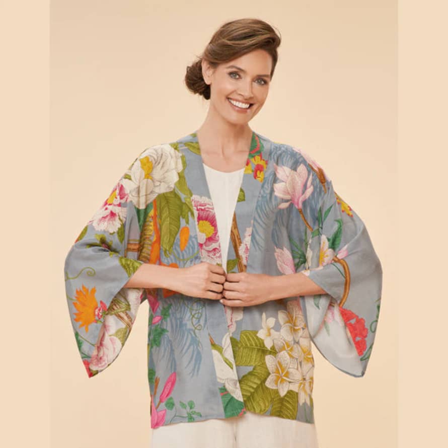 Powder Tropical Flora And Fauna Kimono Jacket In Lavender