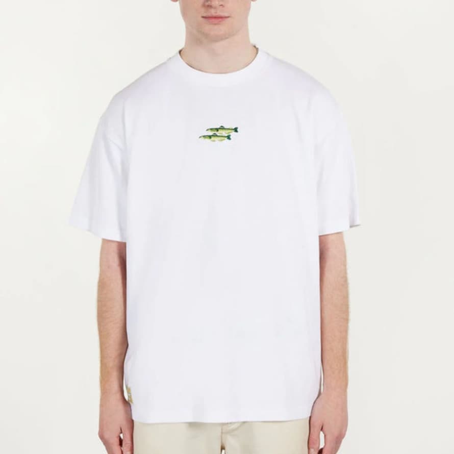 Percival Fish Oversized T Shirt Embroidered Organic Cotton White