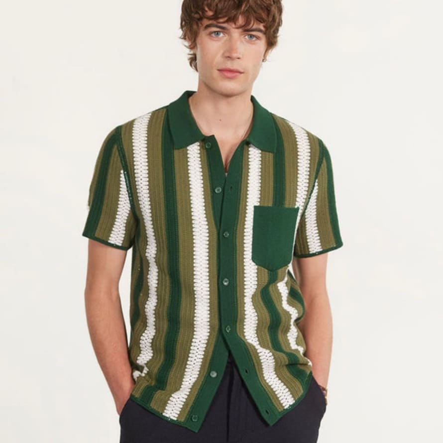 Percival Pathos Crochet Stripe Shirt Cotton Forest