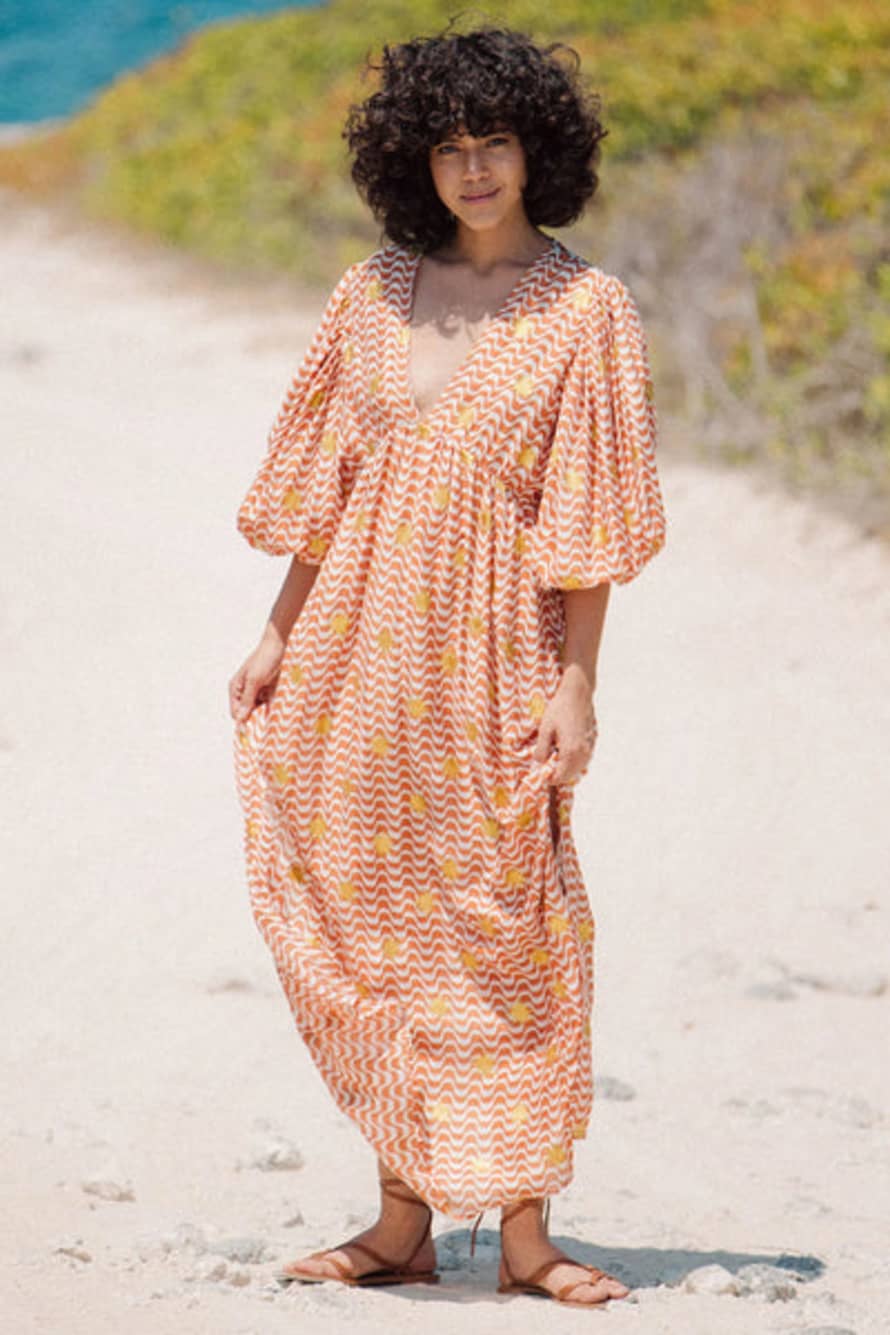 BOHO BEACH FEST Sundress - Evelyn Arizona White & Brown With Sun Glitter Dress
