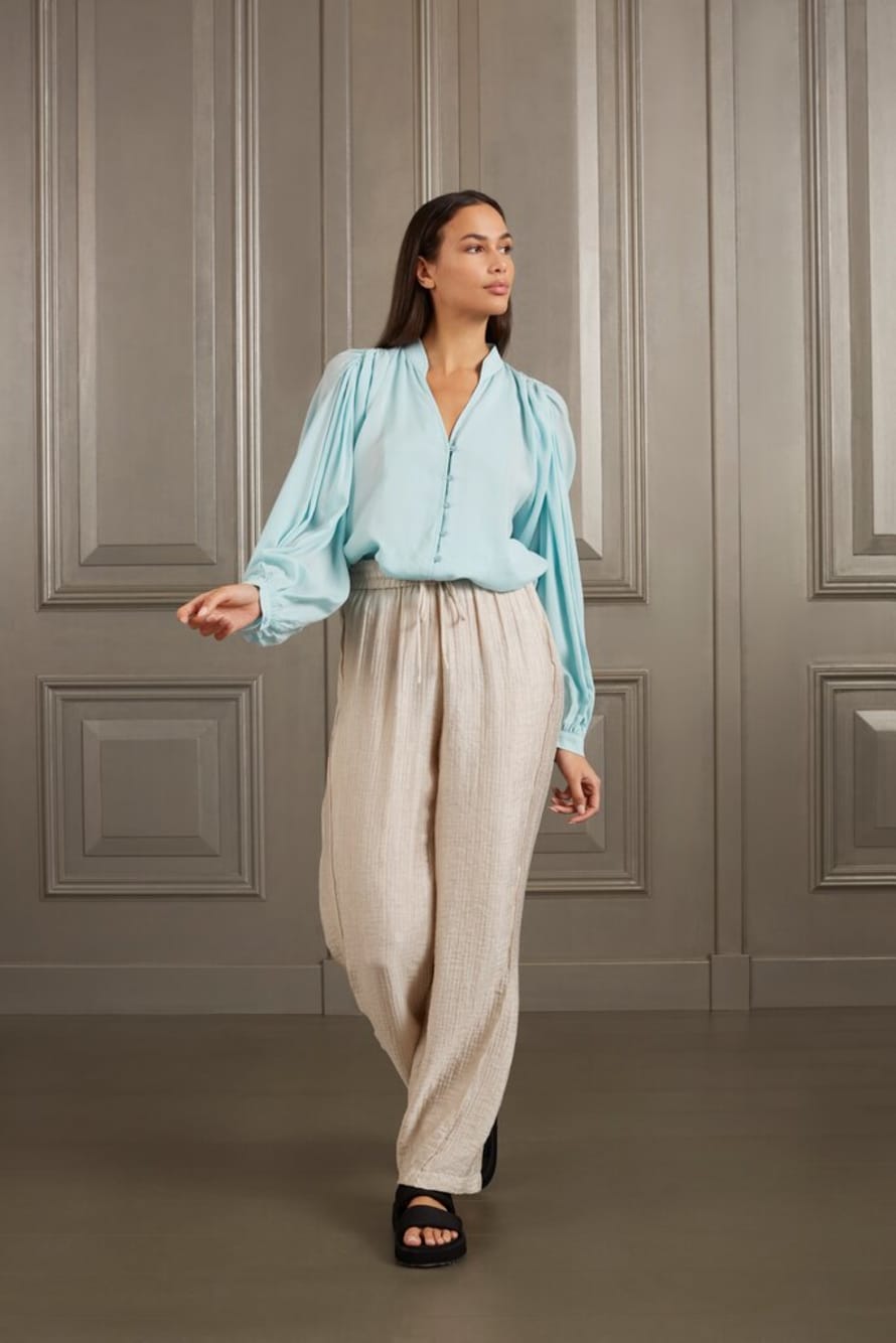 Yaya Oversized Blouse With V-neck, Balloon Sleeves And Button | Sea Angel Blue