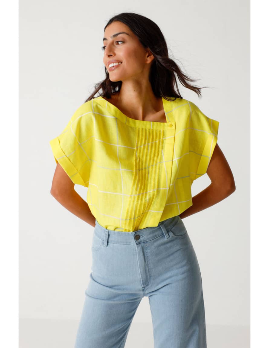 SKFK Anais Linen Blend Shirt | Yellow Check