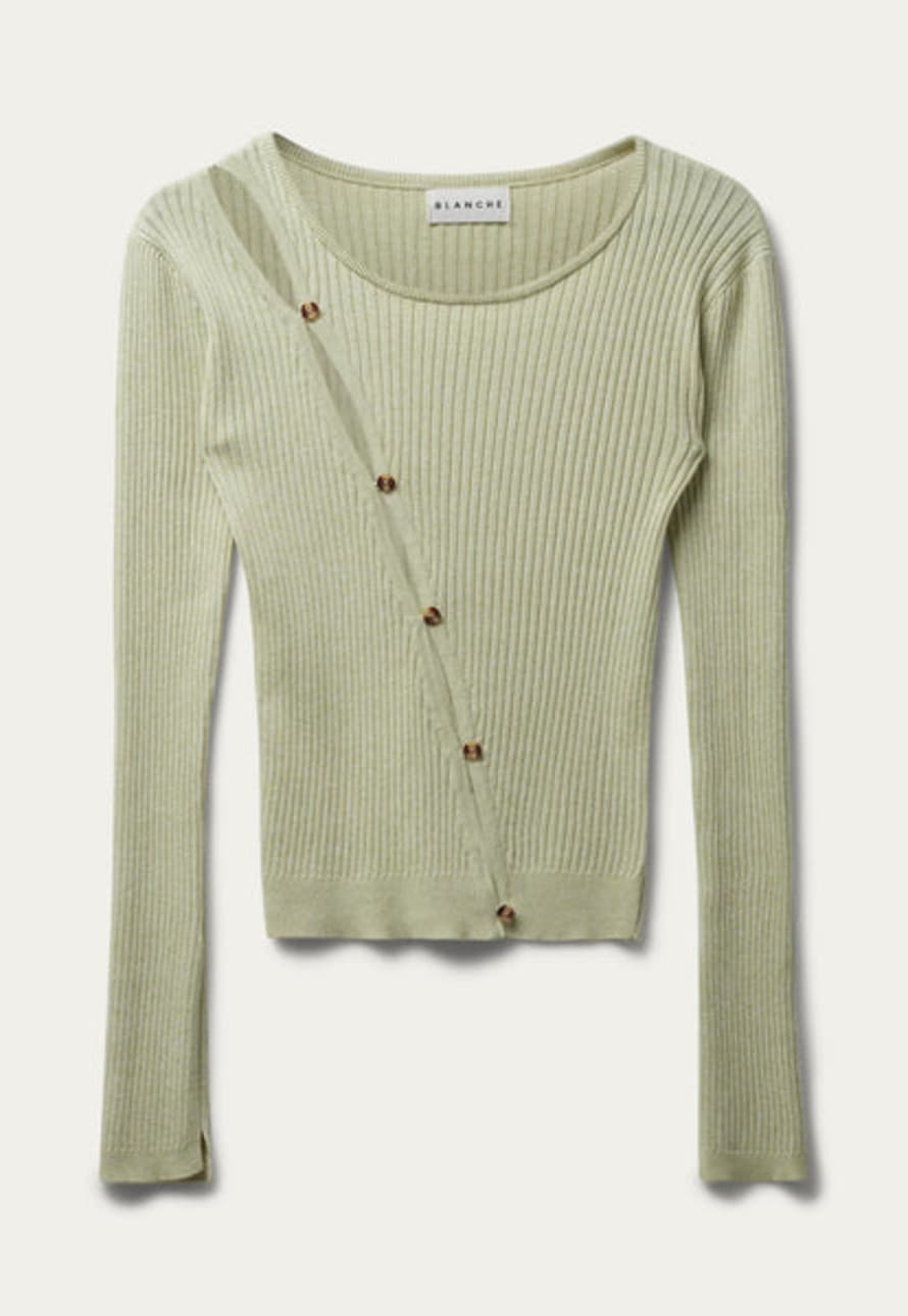 Blanche Seawool X-over Button Jumper In Green Banana