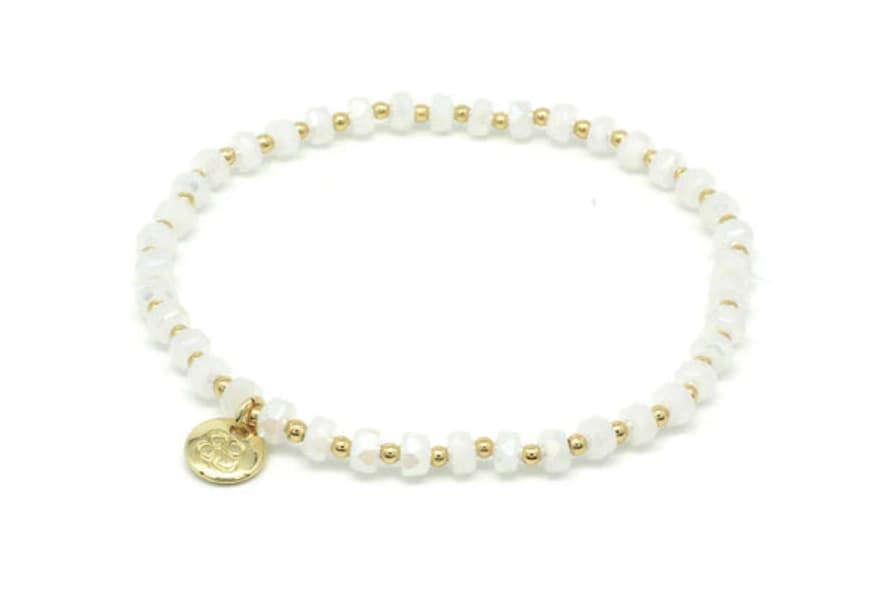 Boho Betty Prunus White & Gold Crystal Stretch Bracelet