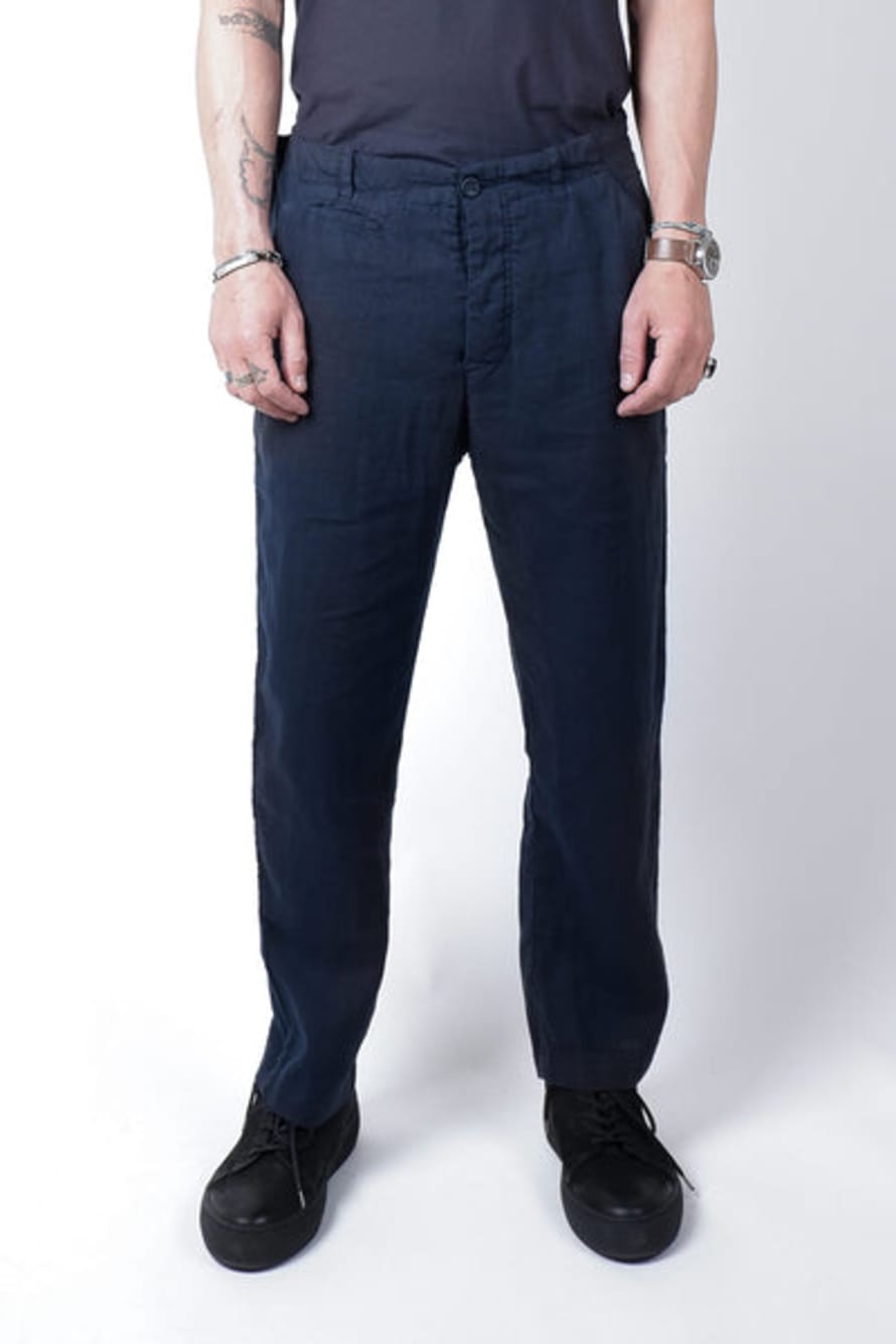 Hannes Roether Relaxed Fit Linen Trouser Navy
