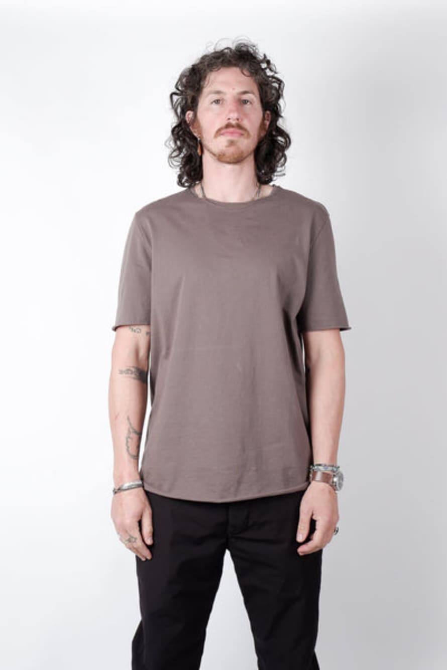 Hannes Roether Relaxed Fit Raw Neck T-shirt Mud