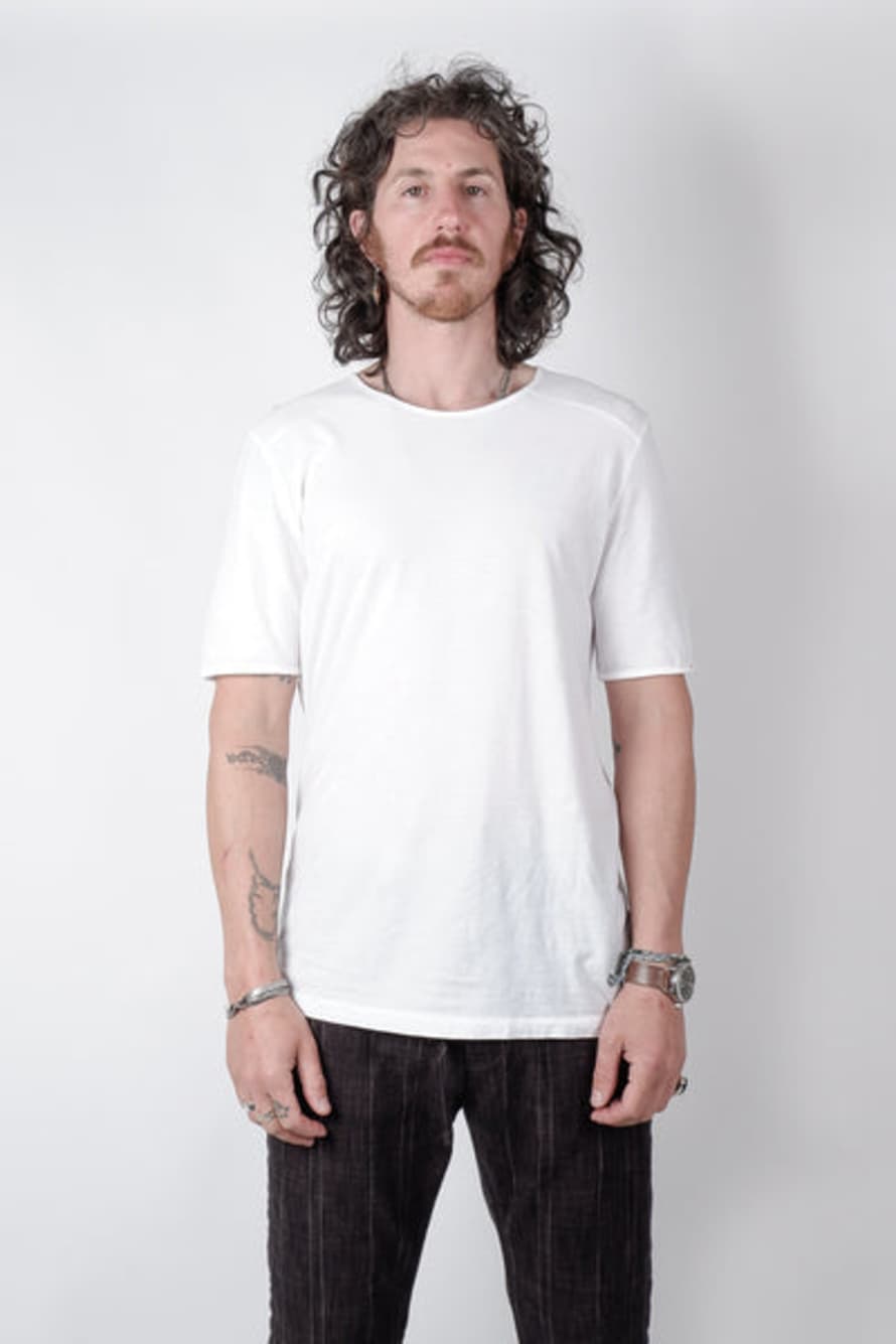 Hannes Roether Crew Neck Stitch Detail T-shirt White