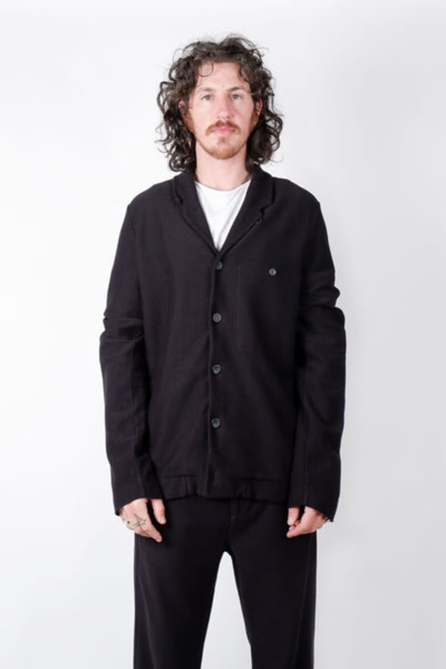 Hannes Roether Ribbed Cotton Cardigan Black