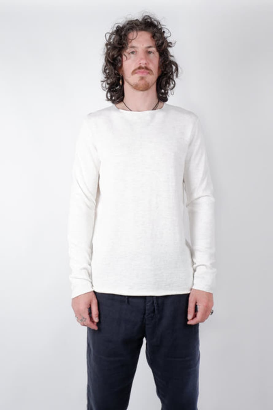 Hannes Roether Linen/cotton Mix Round Neck L/s T-shirt Cream