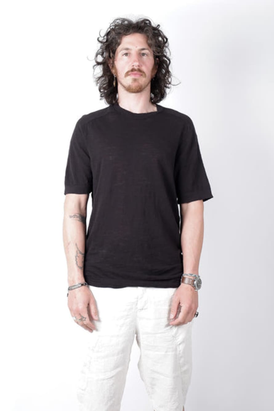 Transit Raw Edge Linen T-shirt Black