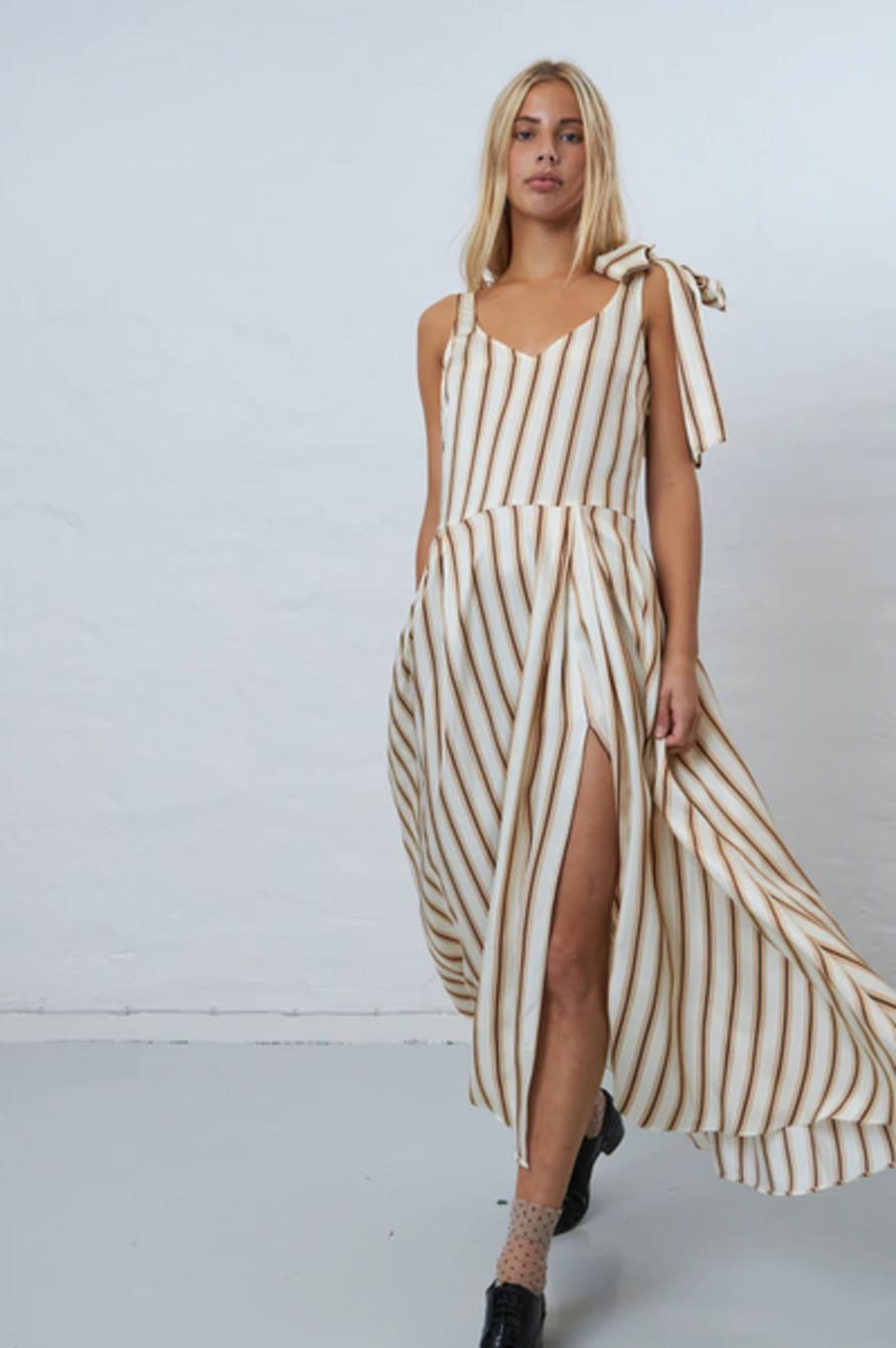 Stella Nova Bow Detail Sand Striped Dress