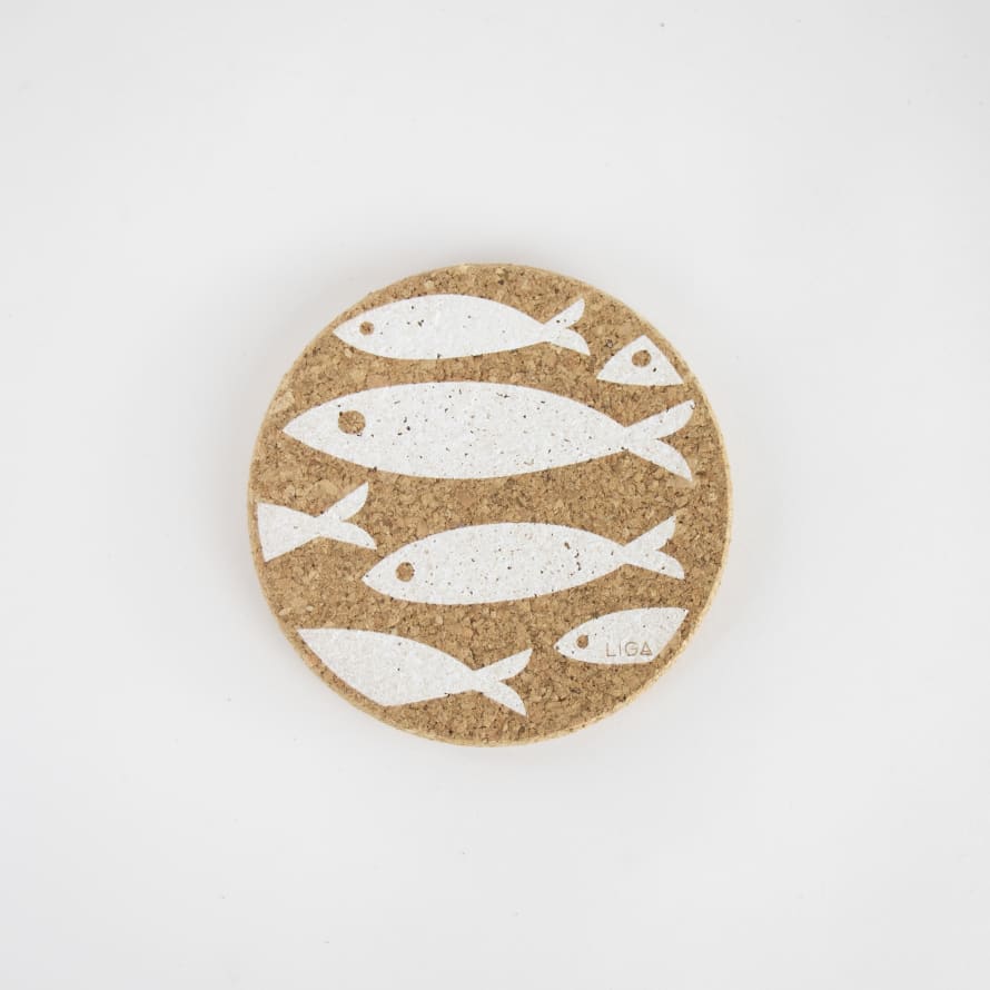 LIGA Cork Coasters | Fish Single White