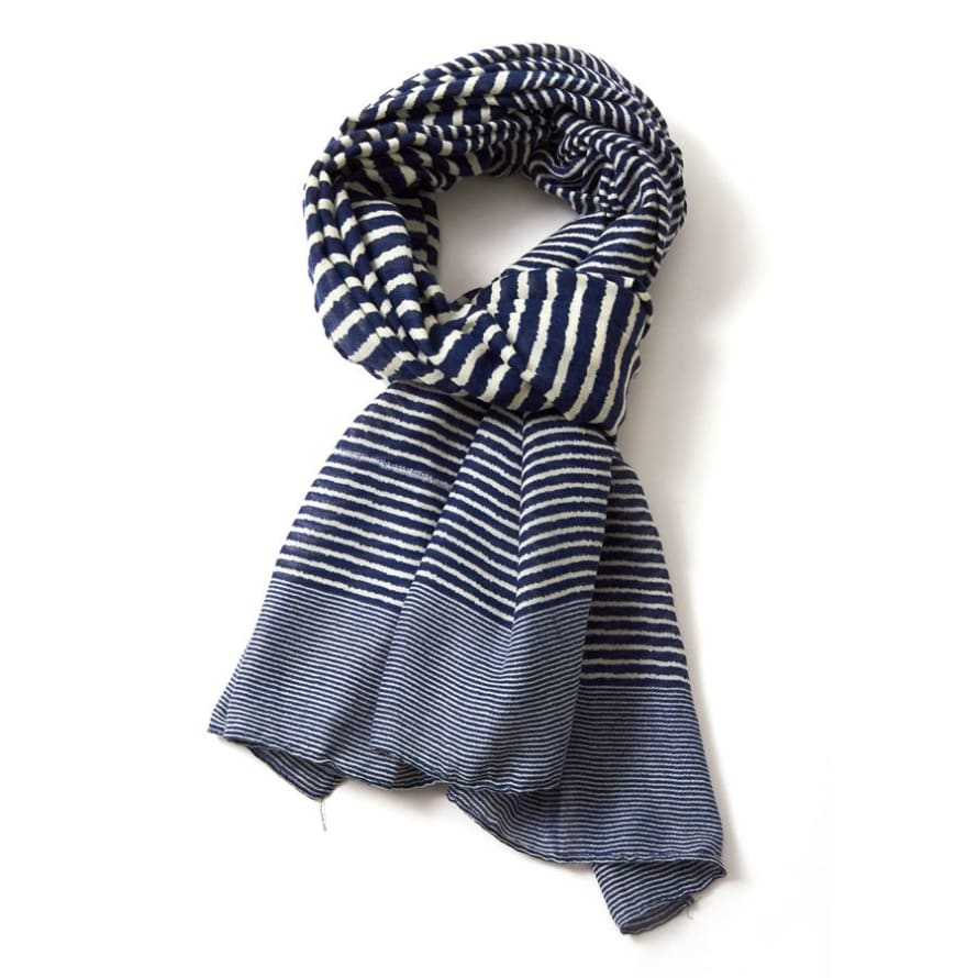 Pure Fashions Navy and Cream Striped Scarf