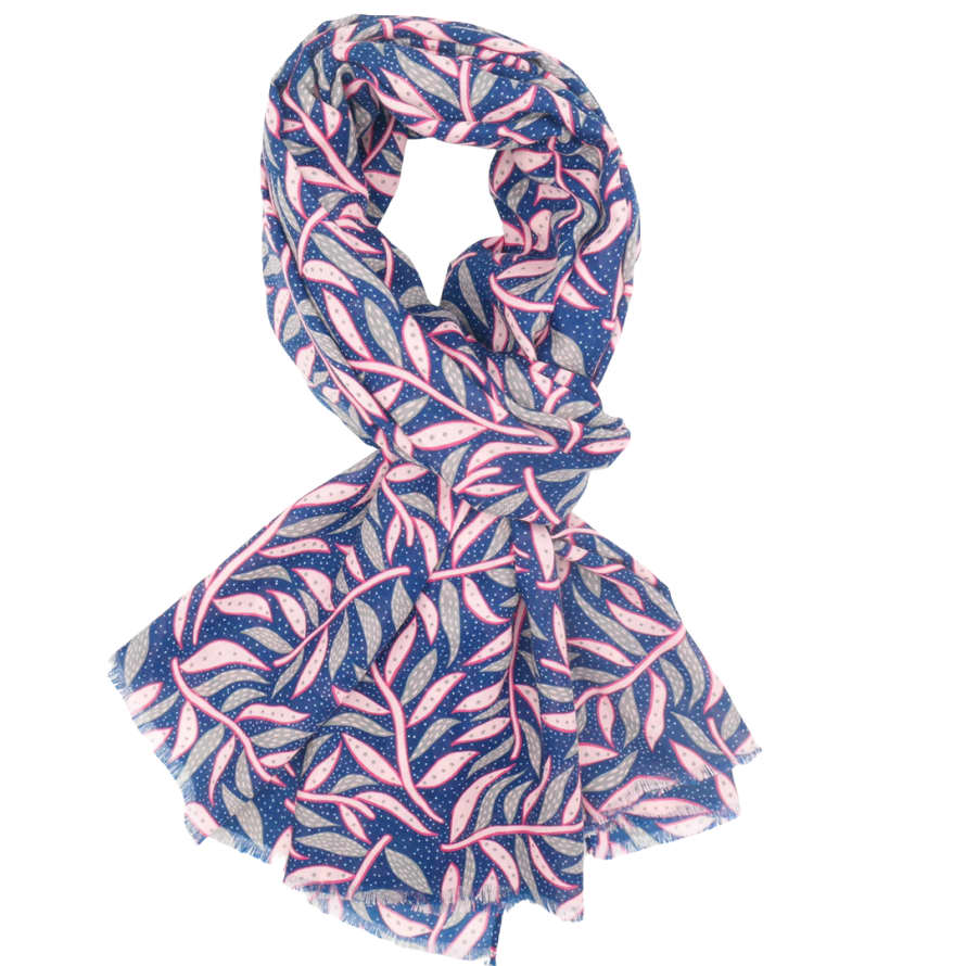 Pure Fashions Funky Leaves Scarf in Navy and Pink