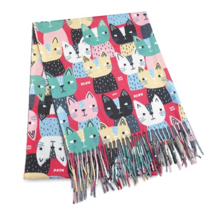 Pure Fashions Cats Scarf in Red