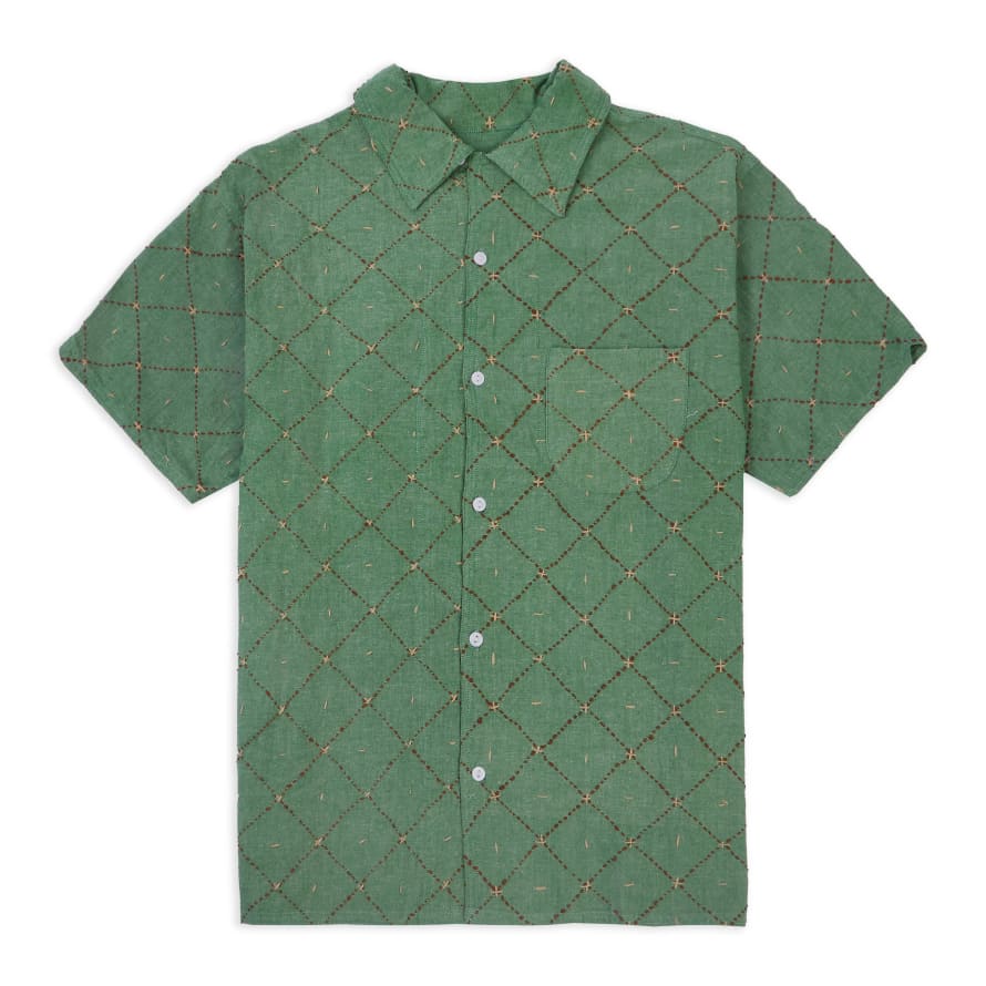 Burrows & Hare  Kantha Short Sleeve Shirt - Green