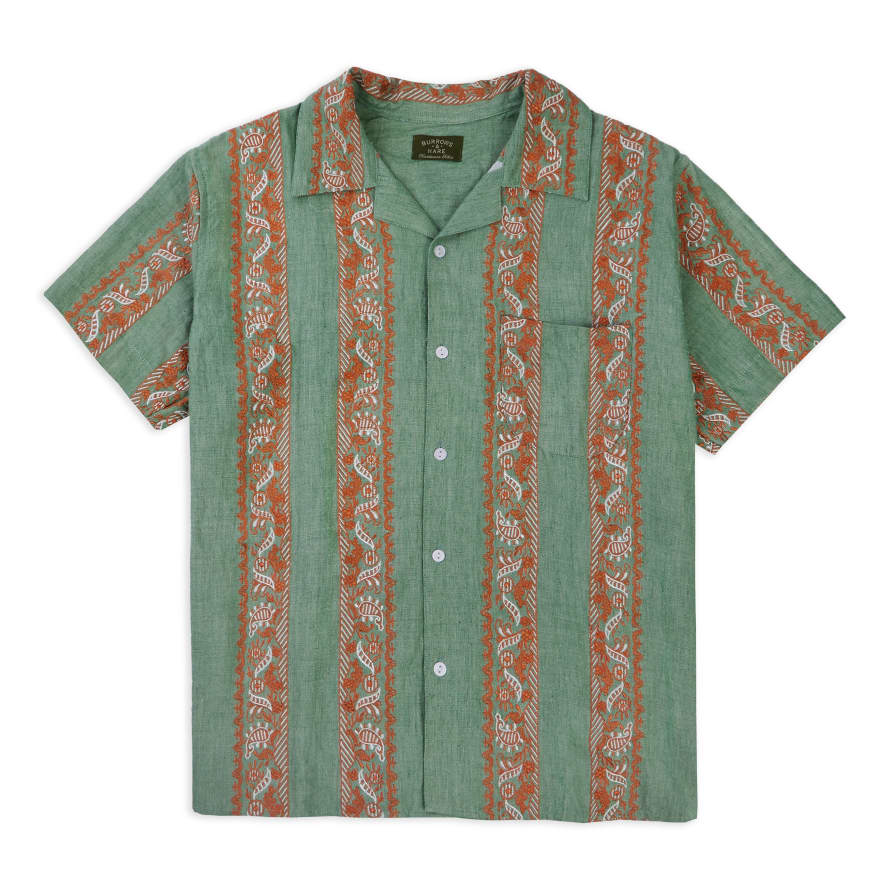 Burrows & Hare  Kantha Short Sleeve Shirt - Floral Green