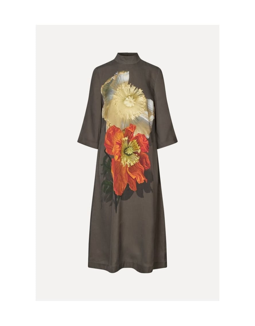 Stine Goya Stine Goya Susanne Floral Art High Neck Dress Col: Grey Multi, Size: L