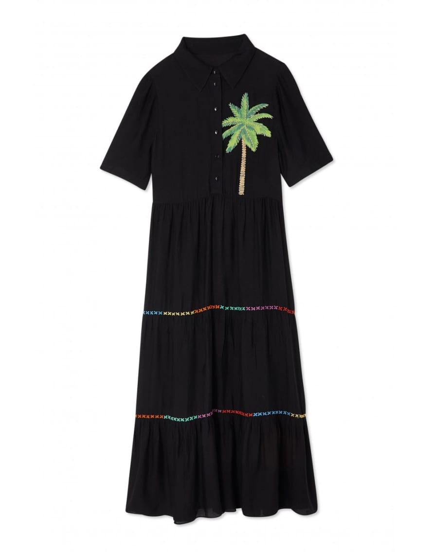 Never Fully Dressed Black Immy Palm Tree Short Sleeve Dress