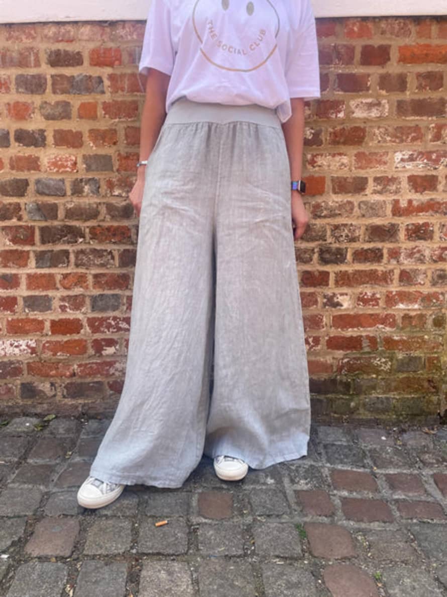 Twenty Three Living Silver Linen Palazzo Trousers With Jersey Waist