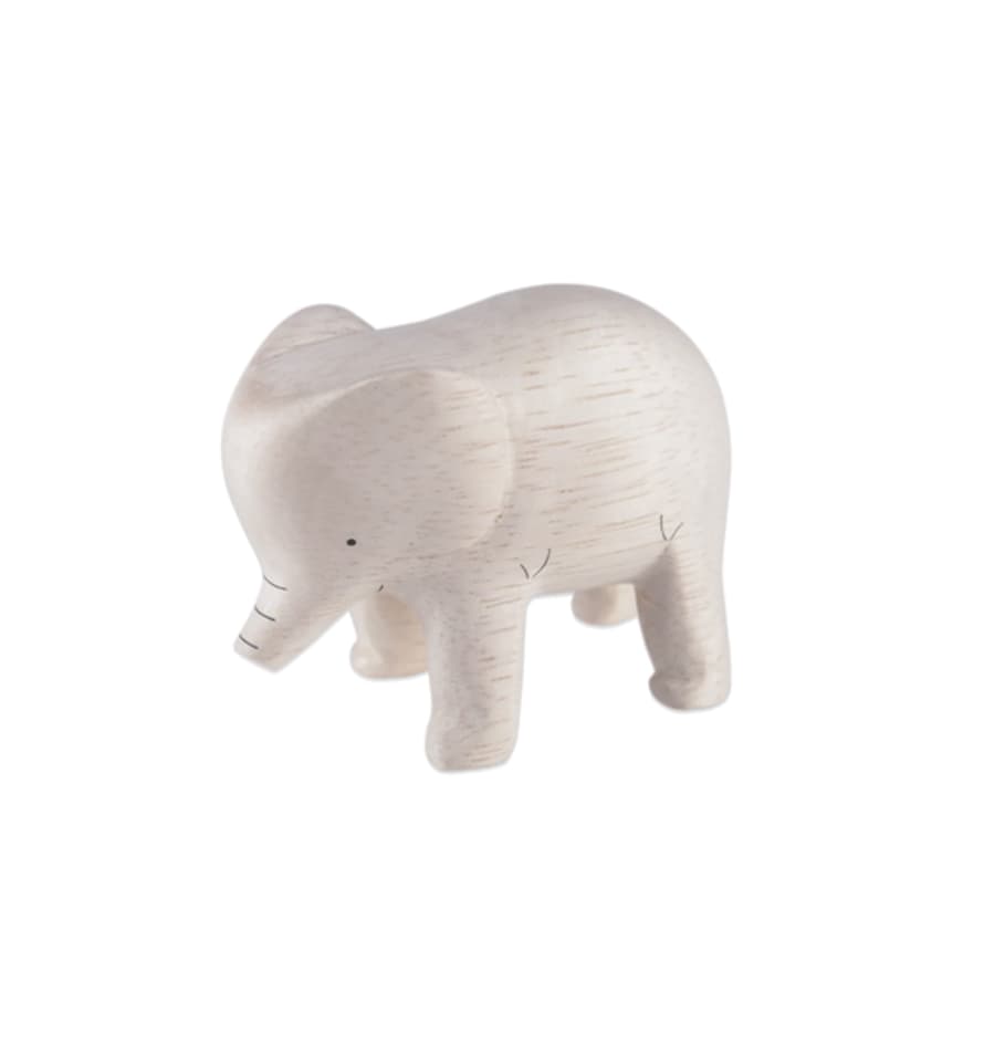 T-lab Polepole White Albizia Wooden Elephant