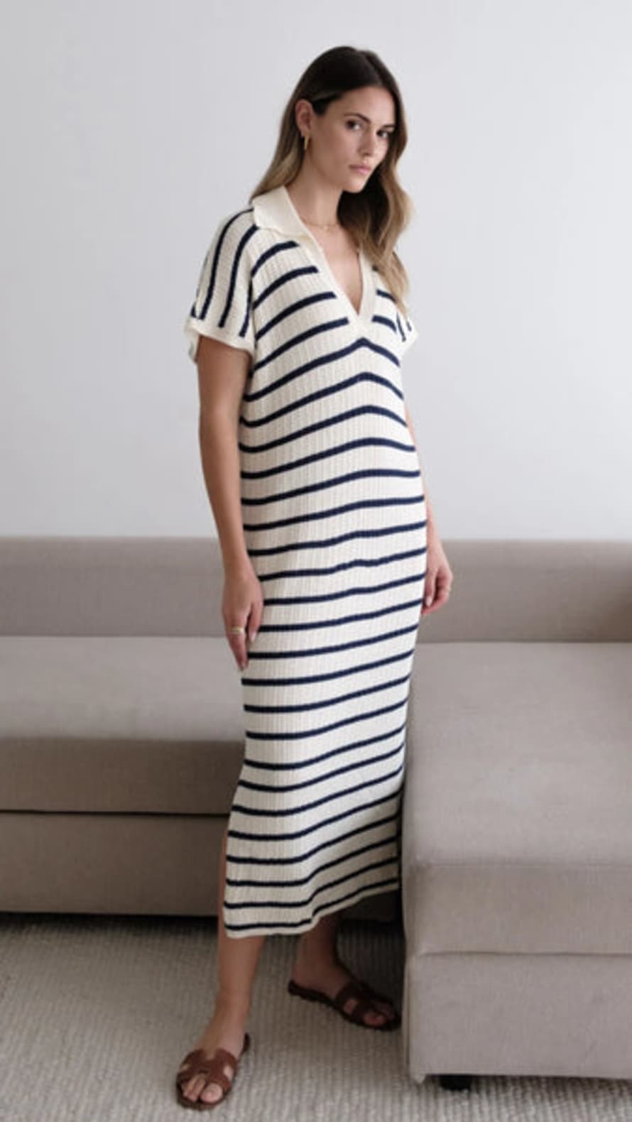 Charli London Erin Striped Knit Dress - Navy & Ecru