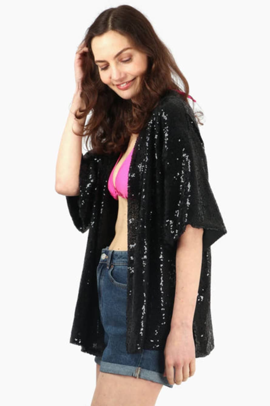 Indi+Will All Over Sequin Kimono Jacket In Black