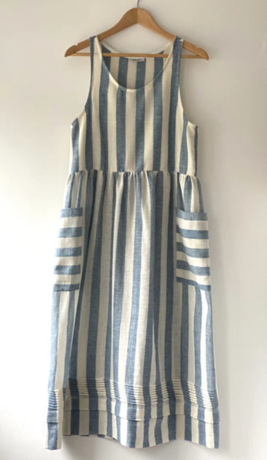 Percy Langley Charl Rose Dress S/m Ecru With Sky Blue Stripe