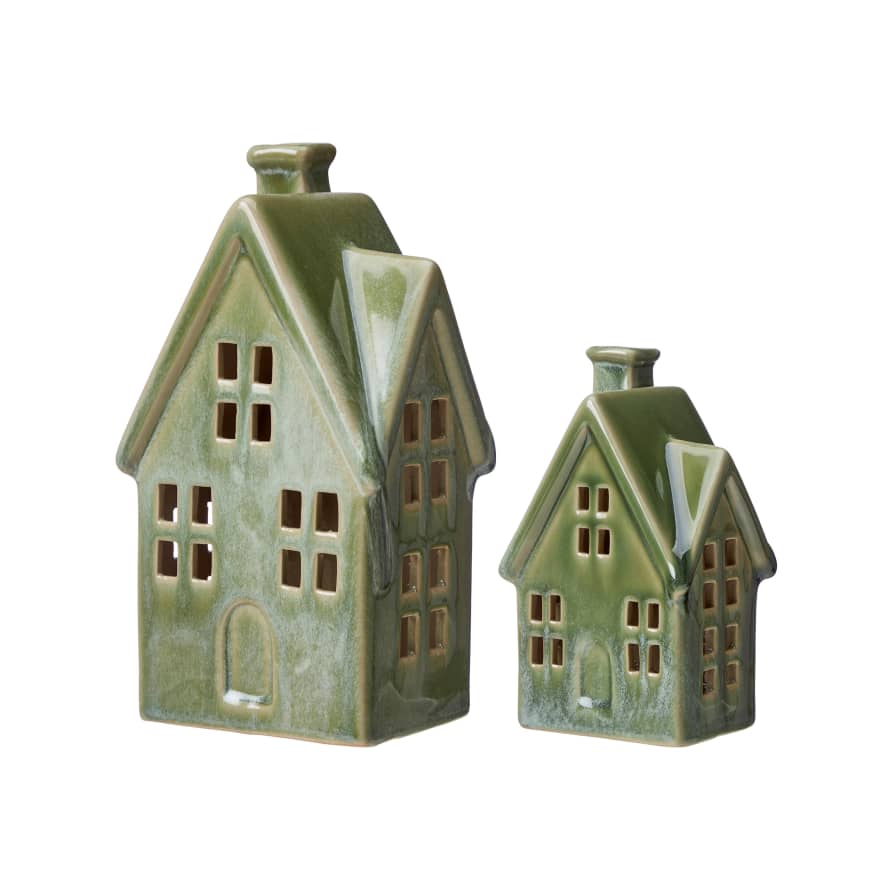 Wikholm Form Set of 2 Summer Green Stoneware LED Houses