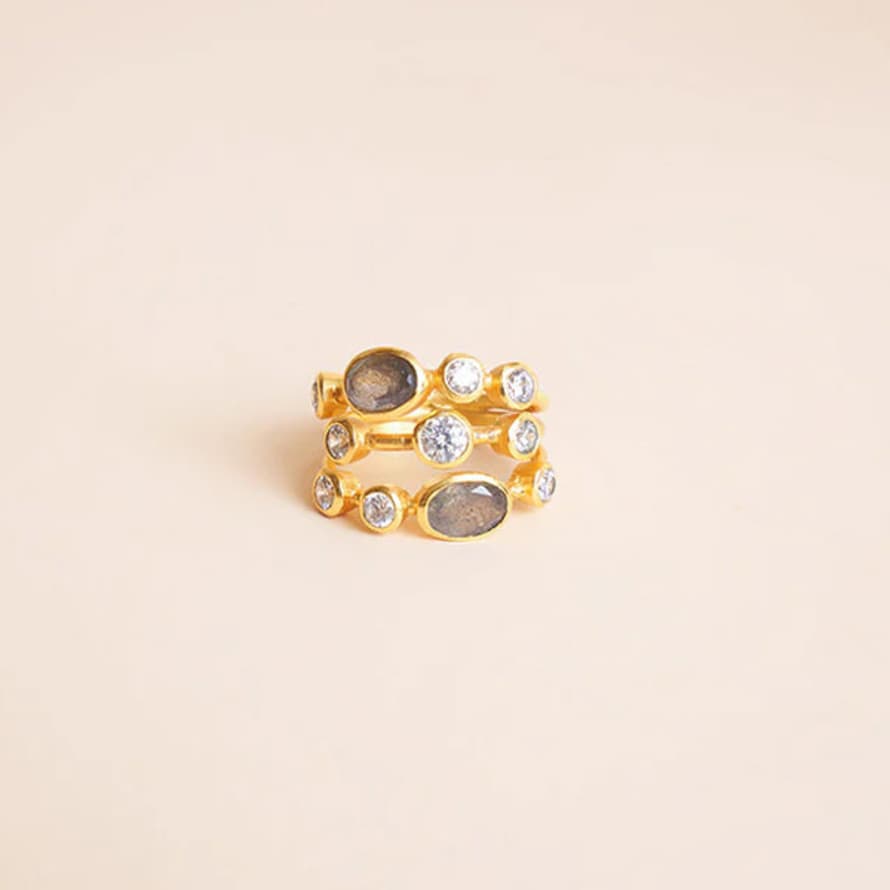 TUSKcollection Gold Ring With Labradorite Semi Precious Stones Raili