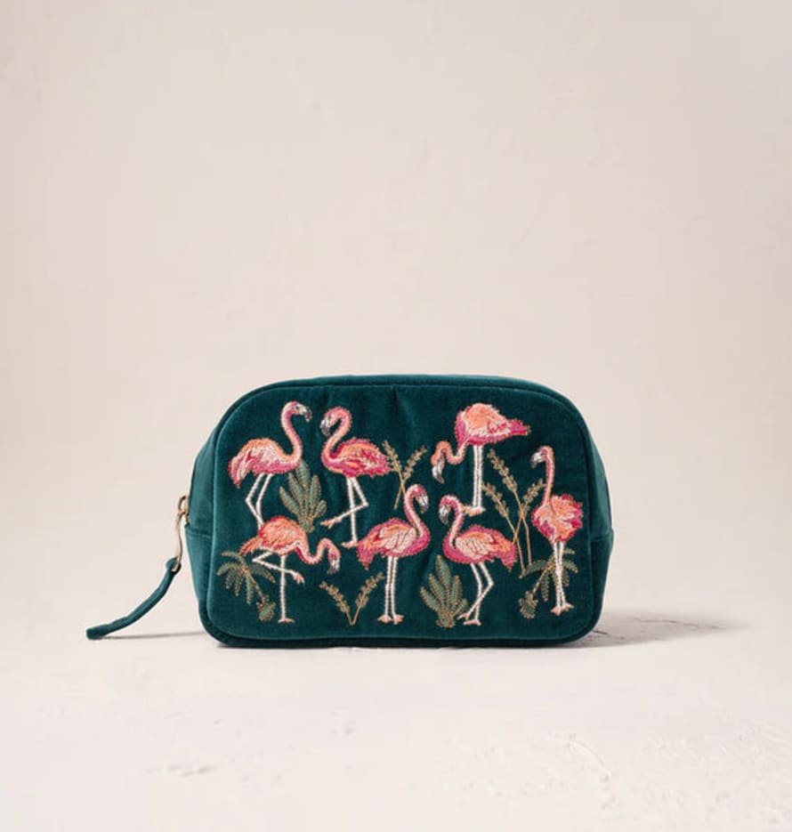 Elizabeth Scarlett Flamingo Makeup Bag - Emerald