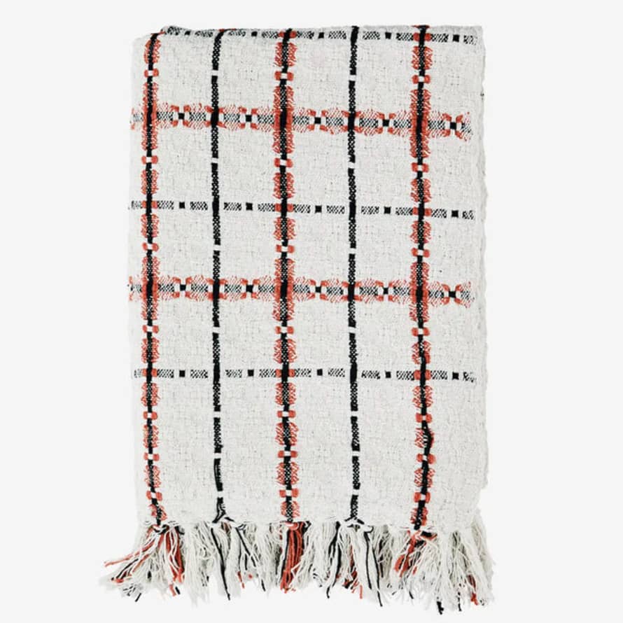 Madam Stoltz Red Check Recycled Cotton Throw