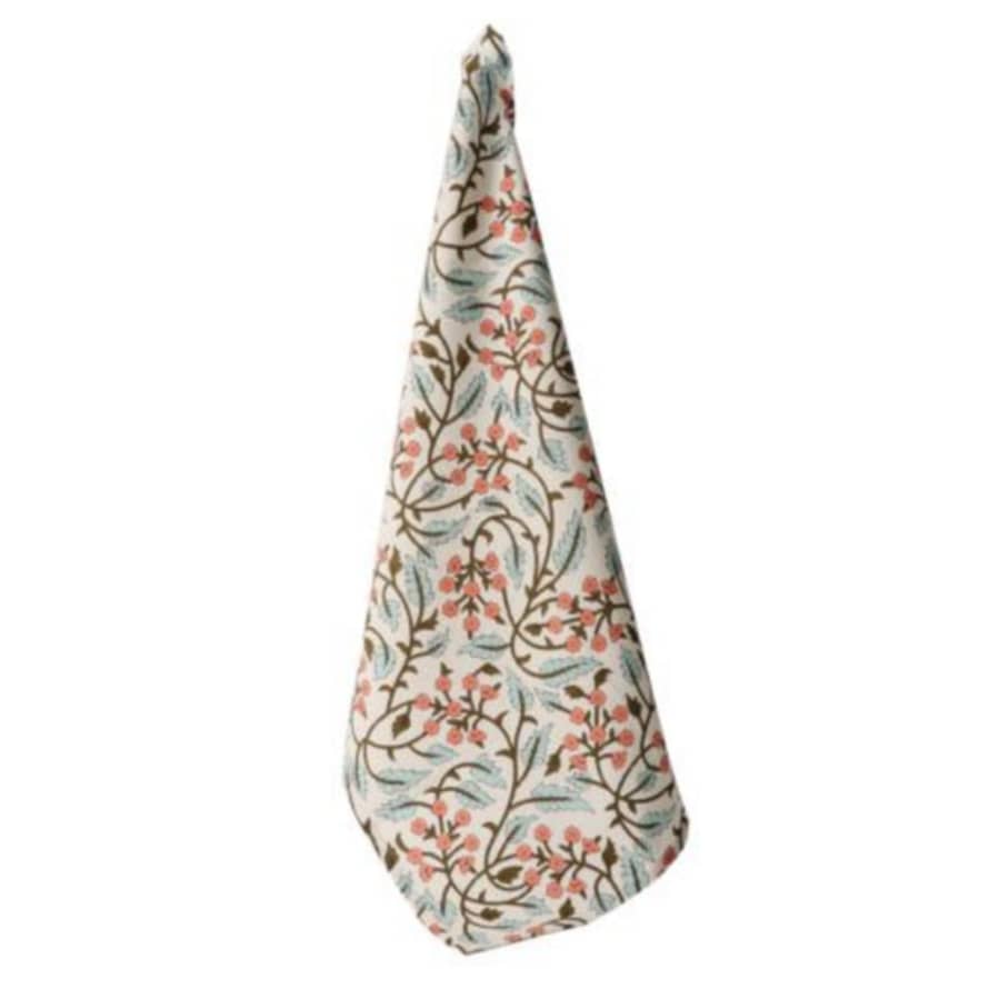 livs Cotton Tea Towel - Artisan Dusty Blue & Rose Coral