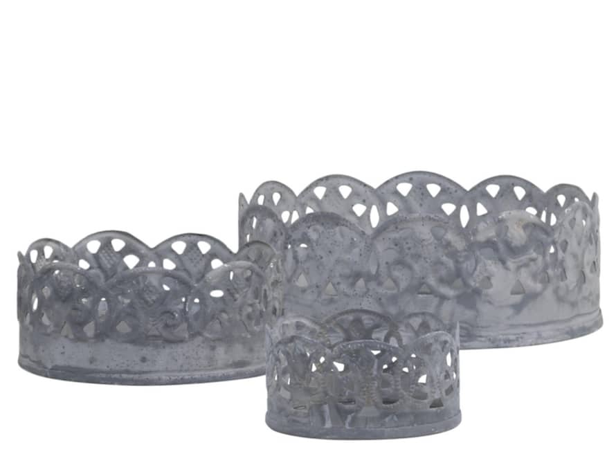 Chic Antique Set of 3 Zinc Candleholders 