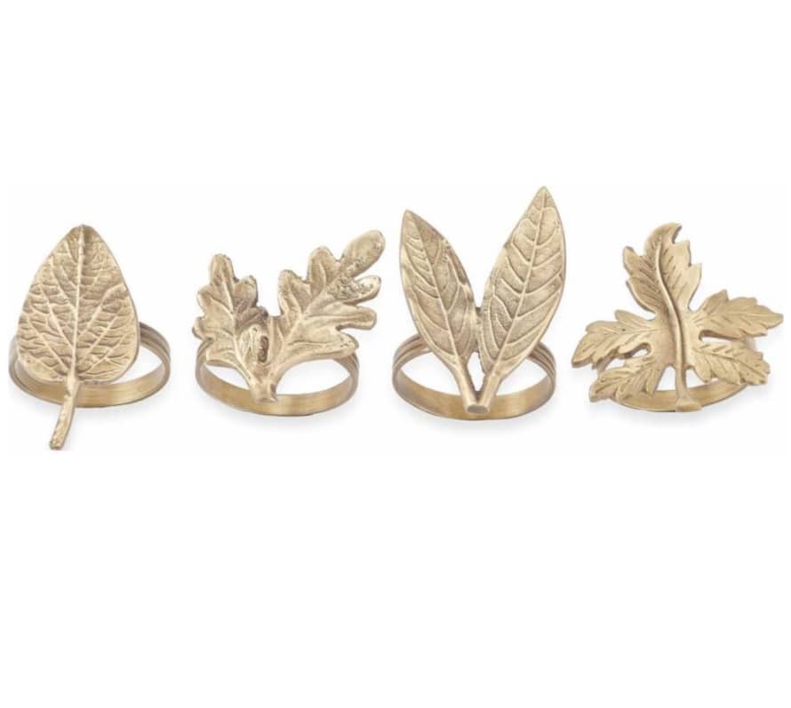 Nkuku Set of 4 Brass Leaf Napkin Rings