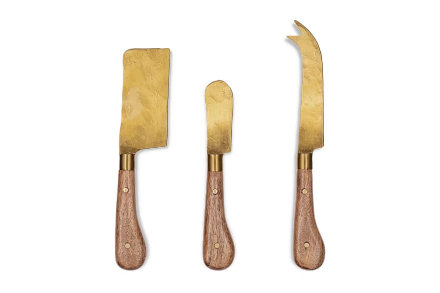 Nkuku Set of 3 Natural and Gold Maram Cheese Knives