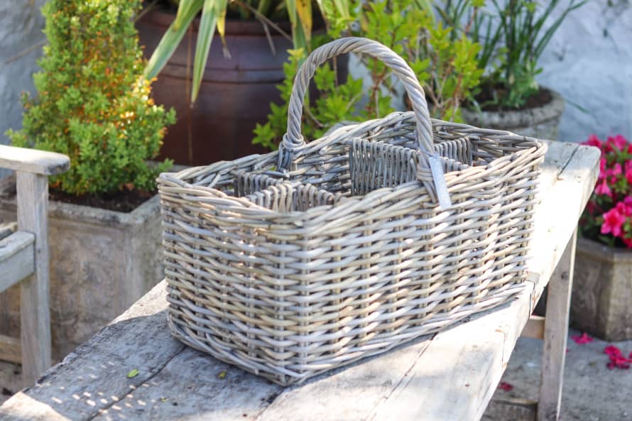 Kirkland's Home  Grey Wicker Picnic Basket with Bottle Holders