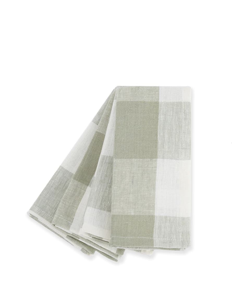 Sophie Allport Set of 4 Sage Green Gingham Linen Napkins