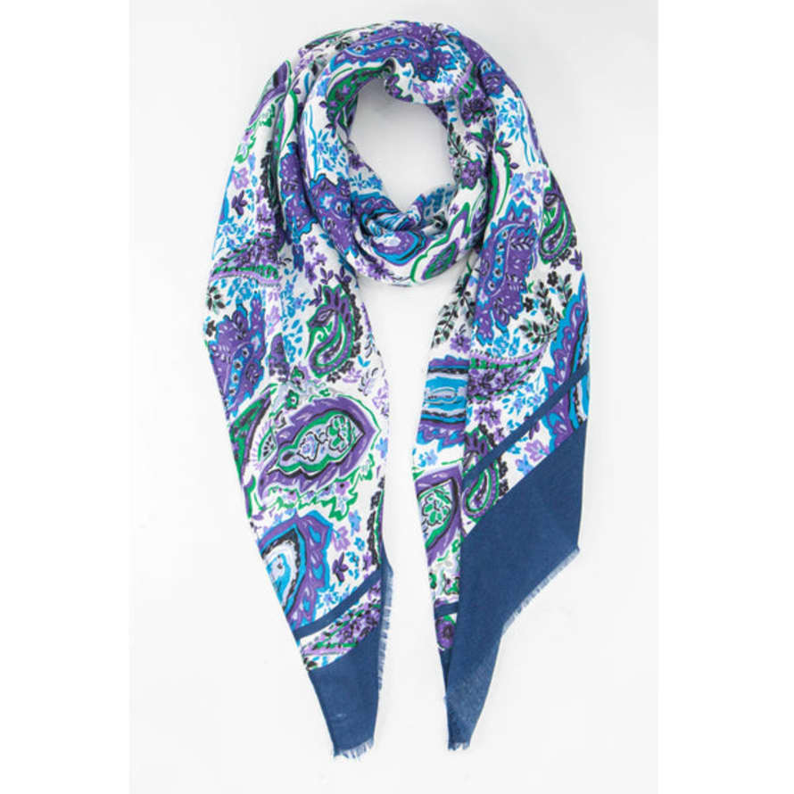 livs Scarf - Paisley Print, Navy Blue (180x90cm)