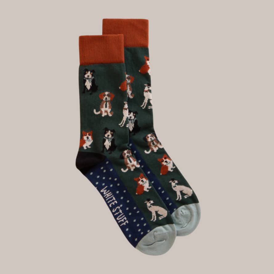 White Stuff Dapper Dogs Ankle Socks - Green Multi