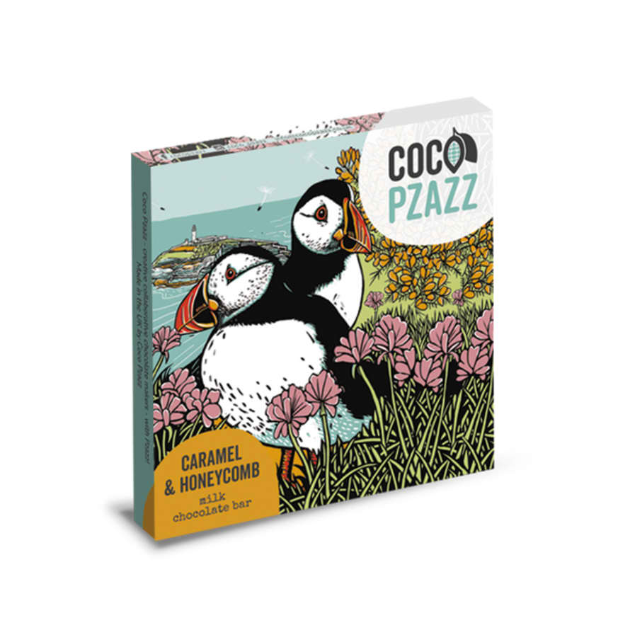 Flux Coco Pzazz Caramel & Honeycomb Milk Chocolate Bar - Puffins