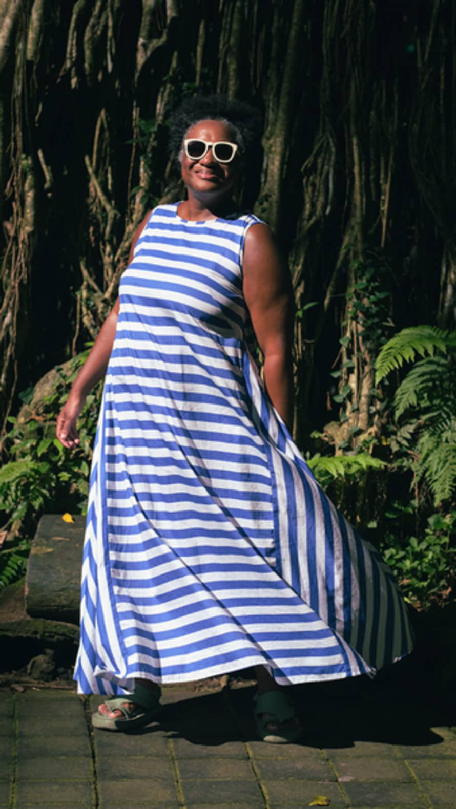 Lora Gene Aja's Maxi Cotton Dress In Stripe Print