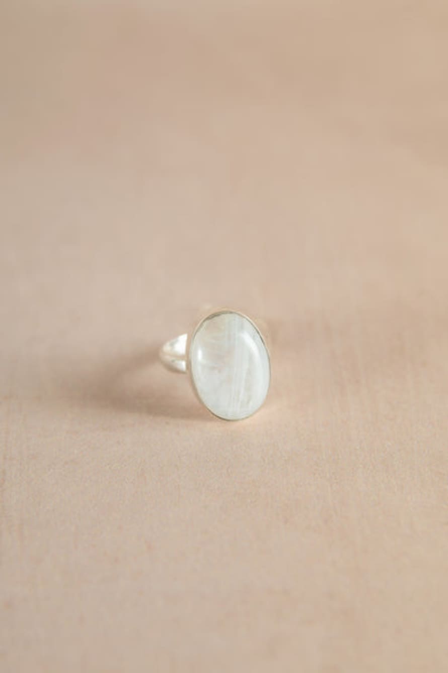 Sunshine and Snow Vintage Rainbow Moonstone Silver Ring