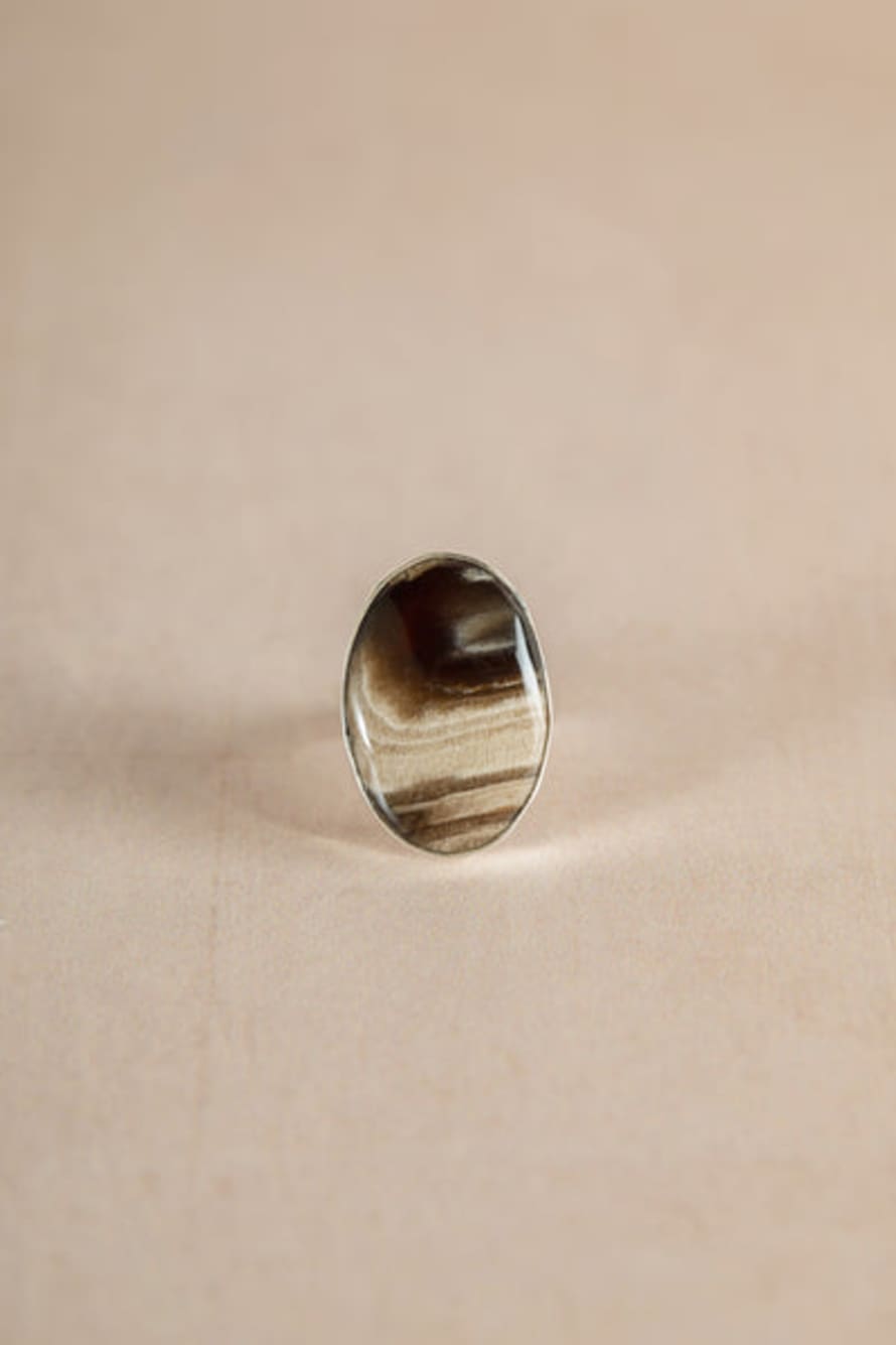 Sunshine and Snow Vintage Peanut Wood Jasper Ring Size P