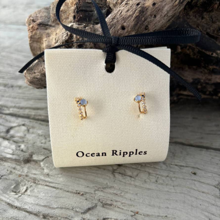 Ocean Ripples 14ct Gold Plated Cats Eye Cubic Zirconia Stud Earrings