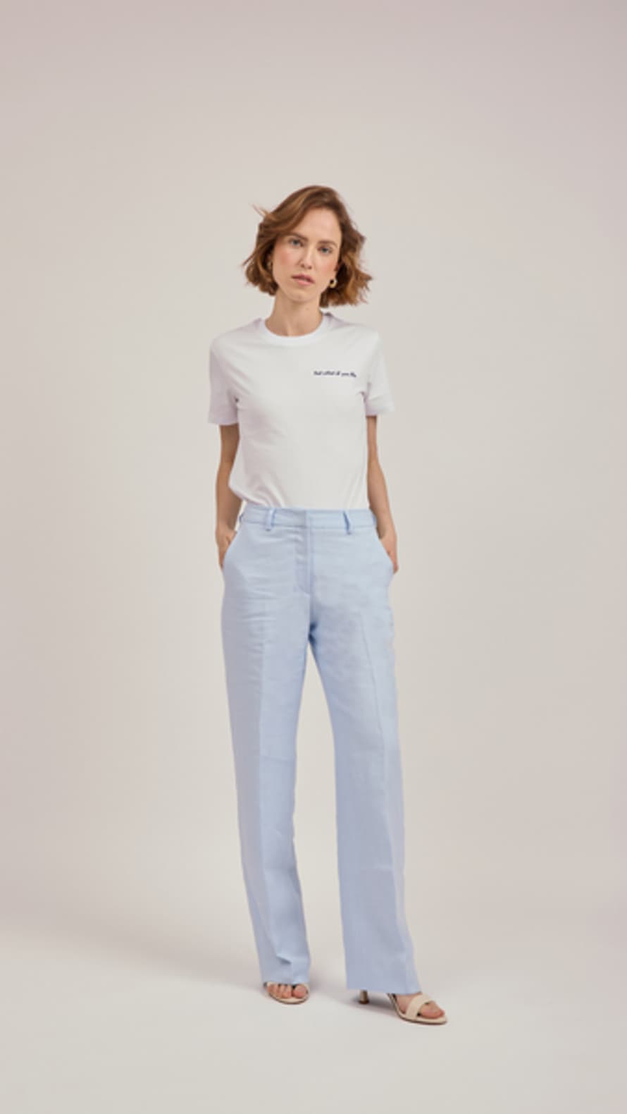Anna James Straight-leg Trousers In Sky Blue Linen By