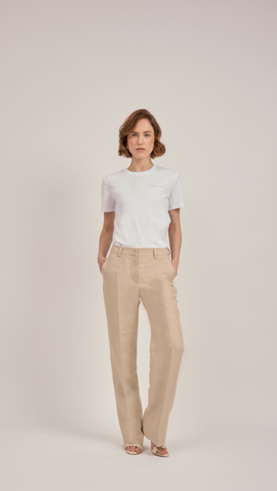Anna James Straight-leg Trousers In Neutral Linen By