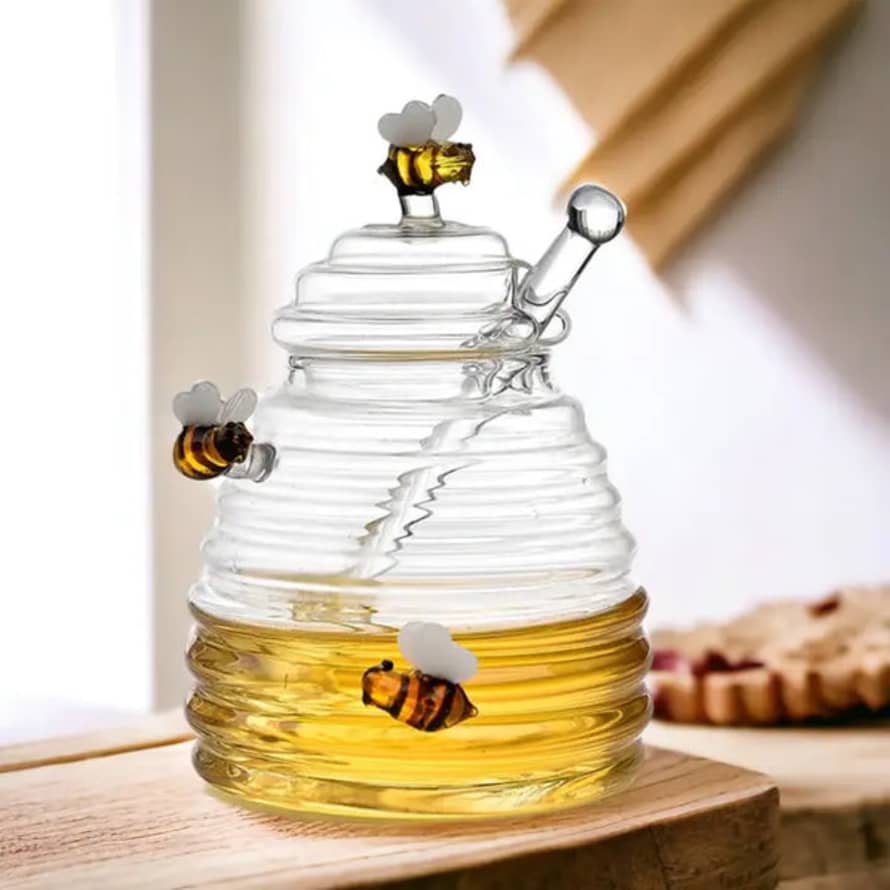 Homerely Glass Honey Jars With Lids And Honey Stick | Honey Pot