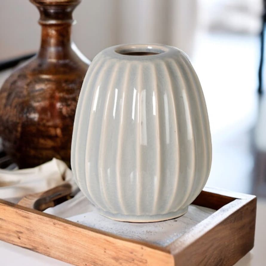 Persora Soft Grey Ribbed Vase