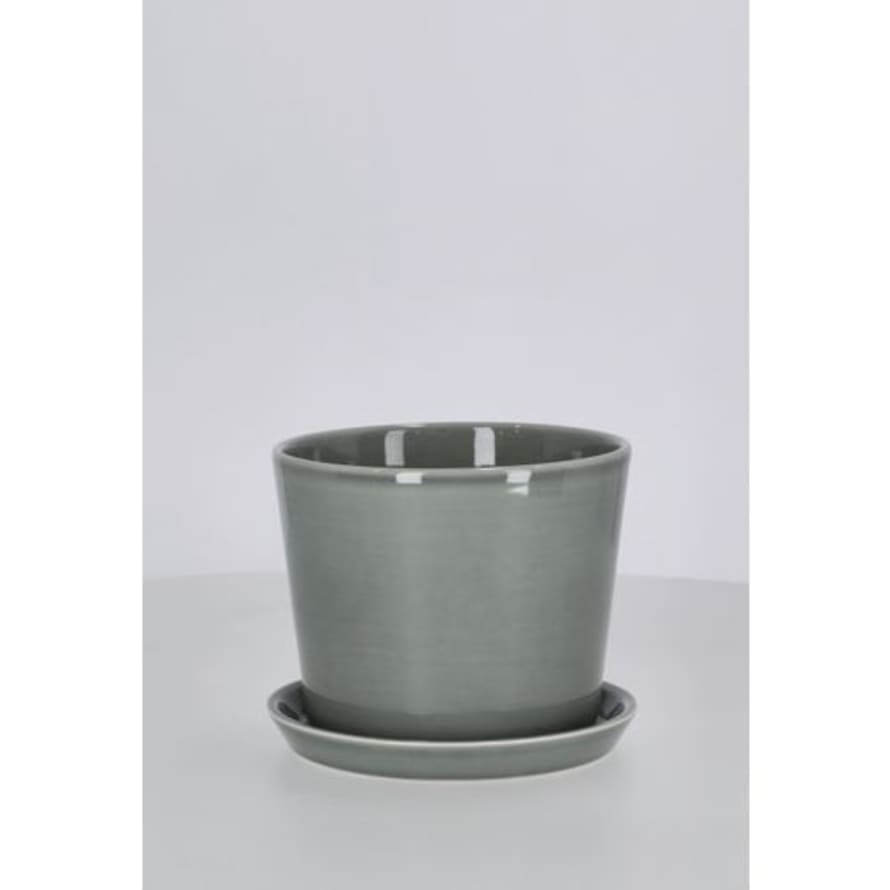 HAY Botanical Family pot & saucer, M, dusty green